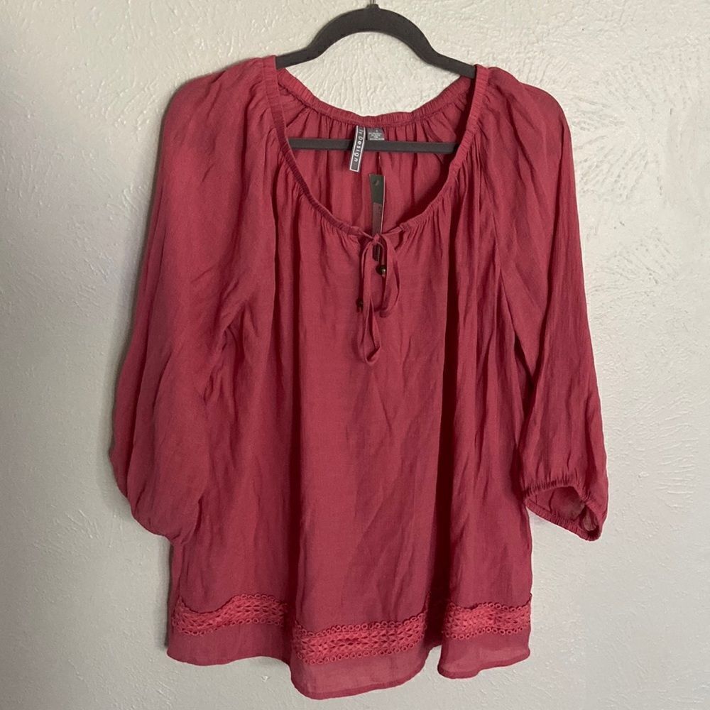 By Design Lace Tie Front Top Stitch fix Sz 1Xl Dark pink NWT